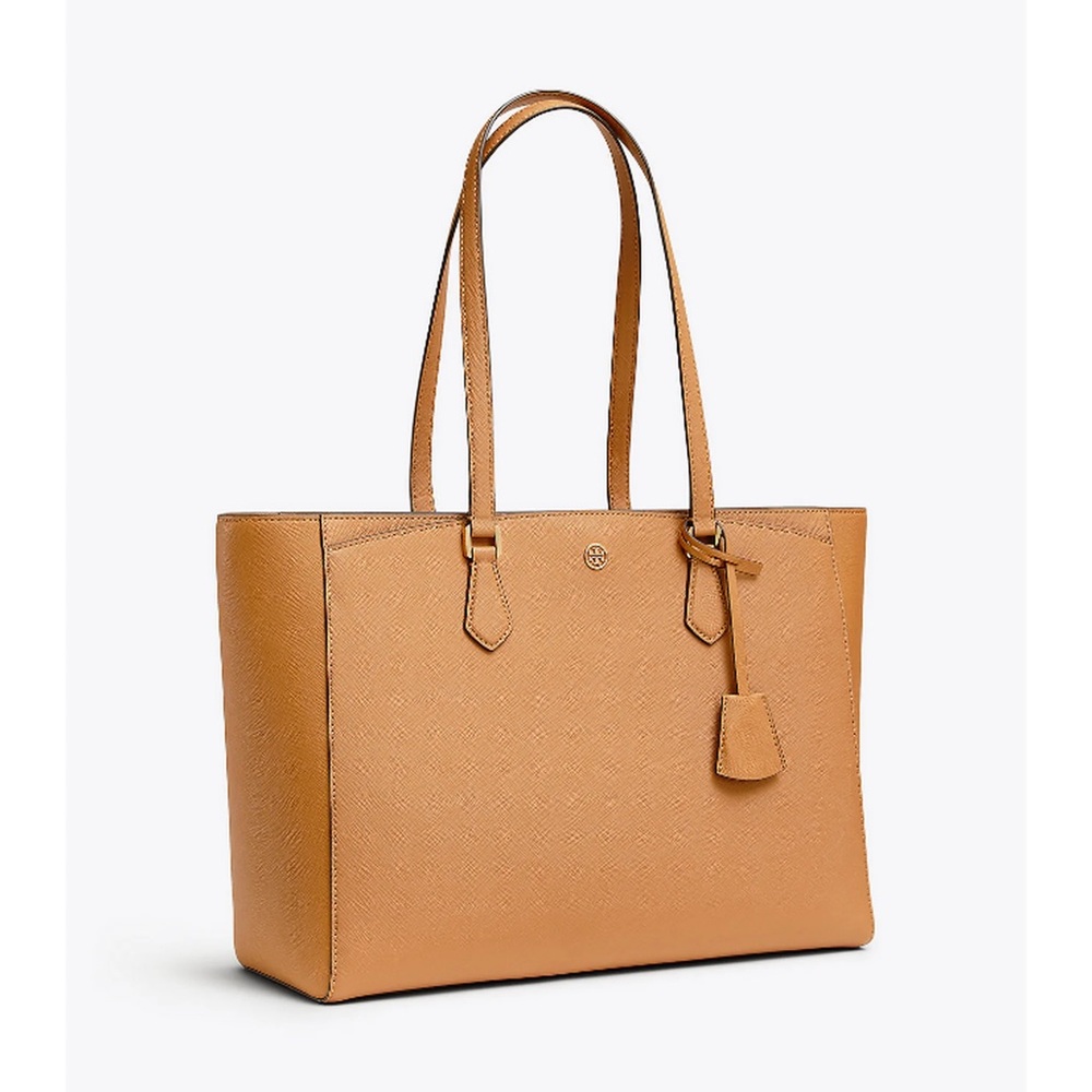 Tory Burch Small Robinson Saffiano Leather Tote in Cardamom